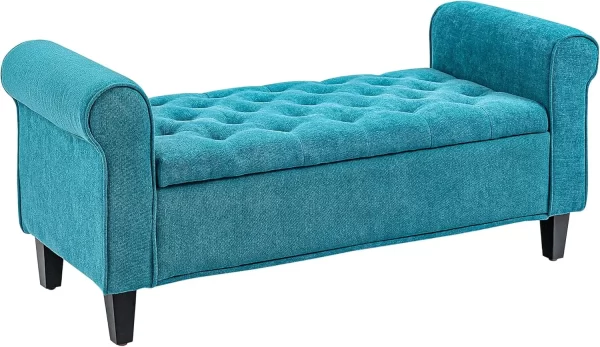 50" Storage Ottoman Bench, Upholstered End of Bed Bench with Rolled Arms, Wood Legs, Button Tufted Storage Bench - Image 7