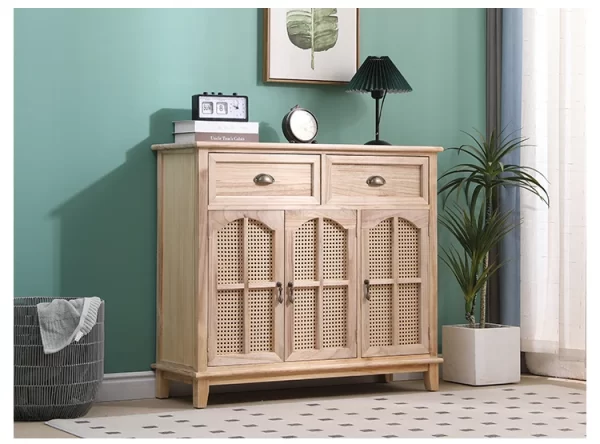 New Chinese-style solid wood dining side cabinet integrated against the wall, retro tea cabinet entry rattan storage cabinet, li - Image 20