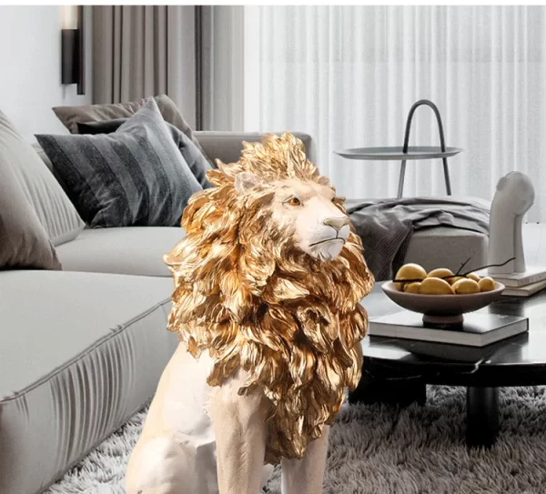 Golden Lion Statue Floor Home Decor Art Big Resin Sculpture New Year 2022 Indoor Large Luxury Ornament Sculpture Modern - Image 9