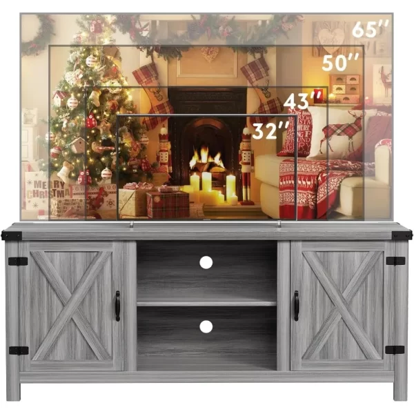 Farmhouse TV Stand with Two Barn Doors and Storage Cabinets for Televisions up to 65+ Inch, Entertainment Center Console Table - Image 4