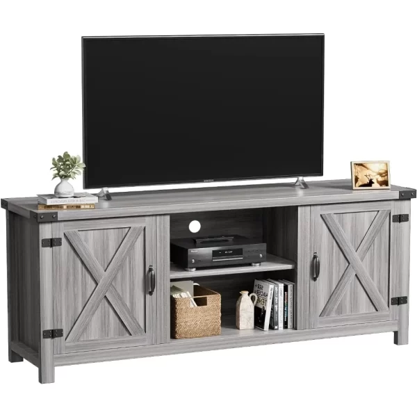 Farmhouse TV Stand with Two Barn Doors and Storage Cabinets for Televisions up to 65+ Inch, Entertainment Center Console Table