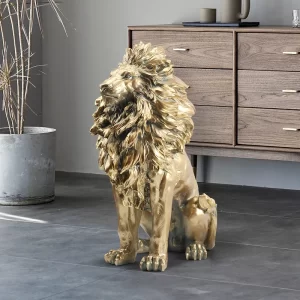 Golden Lion Statue Floor Home Decor Art Big Resin Sculpture New Year 2022 Indoor Large Luxury Ornament Sculpture Modern