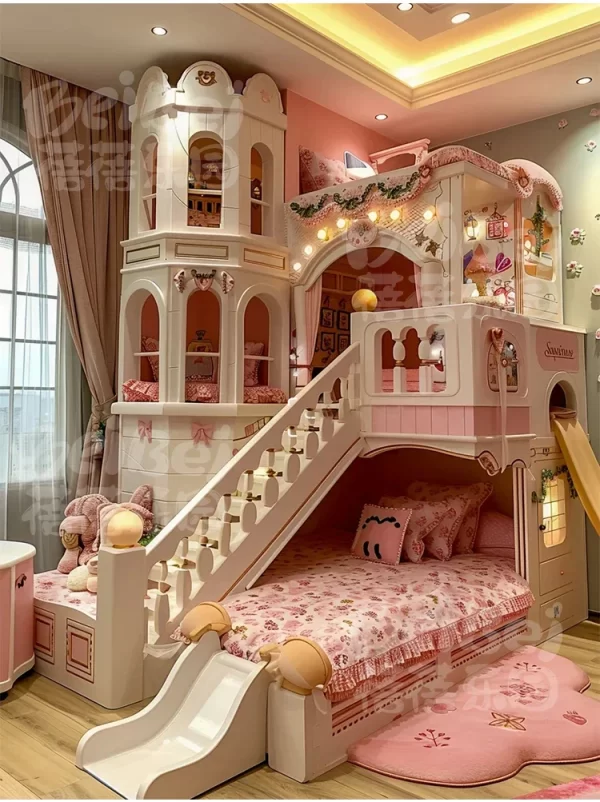 Kids Room Full House Custom Castle Bed Girl Princess Bunk Bed Deluxe European-style Family hotel bed - Image 2