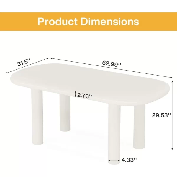 Oval Dining Table for 6 People, 63-Inch Modern Cream White Kitchen Table, Wood Dinner Table with Cylindrical Legs(Only Table) - Image 9