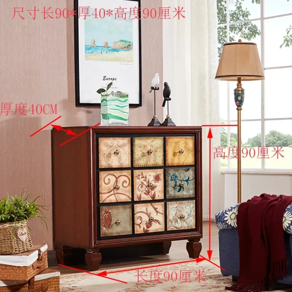 American painted solid wood multi-grid drawer cabinet household antique storage cabinet - Image 11