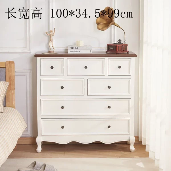 American retro cream chest of drawers French storage cabinet Master bedroom bed end nine chest of drawers Solid wood bedroom sto - Image 13