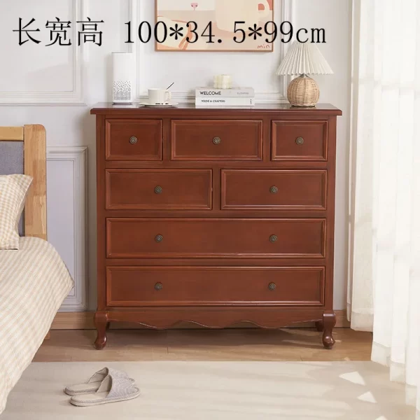 American retro cream chest of drawers French storage cabinet Master bedroom bed end nine chest of drawers Solid wood bedroom sto - Image 11