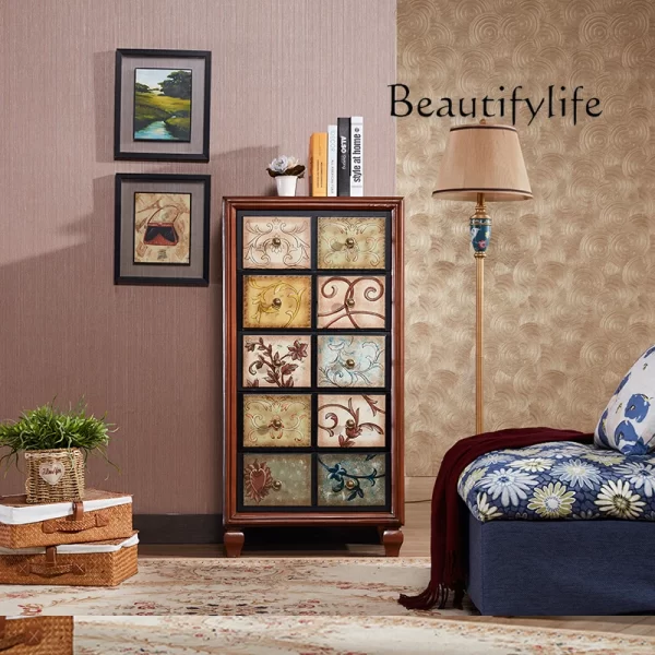 American painted solid wood multi-grid drawer cabinet household antique storage cabinet - Image 17