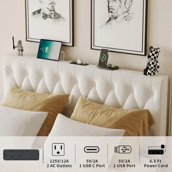 Lift Up Storage Bed Frame, with Adjustable Headboard/LED Lights/Charging Station/Outlet, Velvet Upholstered Tufted Platform Bed - Image 3