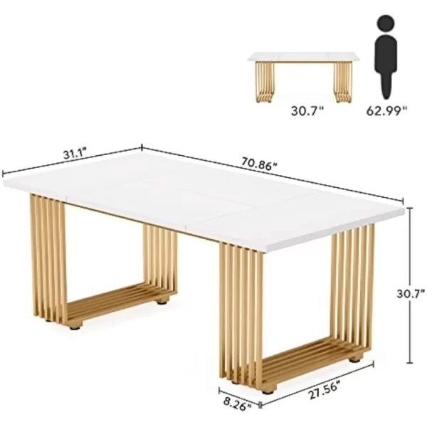 Modern Dining Table for 6-8 People, 70.8-in White Dining Room Table, Wooden Kitchen Table, Rectangular Dinner Table for Dining - Image 2