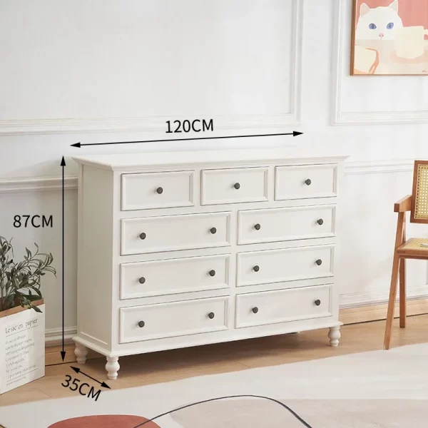 American retro cream chest of drawers French storage cabinet Master bedroom bed end nine chest of drawers Solid wood bedroom sto - Image 6