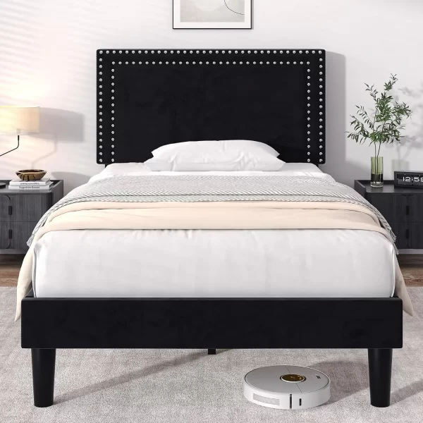 bed.Full Size Upholstered Platform Bed Frame with 4 Storage Drawers, Adjustable Velvet Rivets Headboard, Wooden Slats Support - Image 8