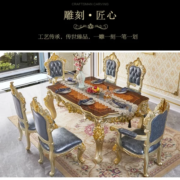 Luxury restaurant furniture, marble round dining table, European style home decor, oak - Image 9