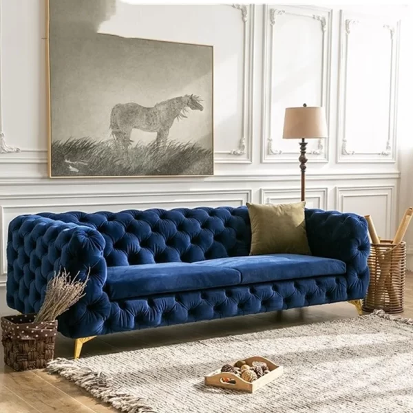 Simple style living room furniture three-person velvet sofa combination