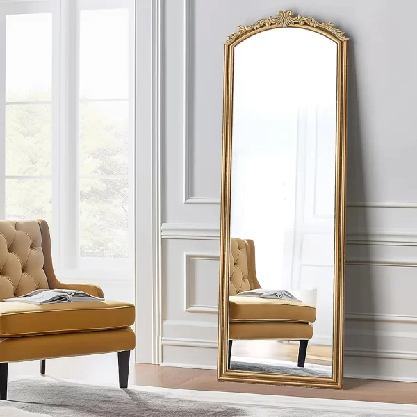 Barnyard Designs 22"" X 64"" Vintage Gold Full Length Mirror - Antique Floor Mirror With Ornate Carvings - Victorian Design -