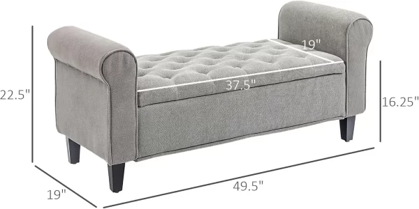 50" Storage Ottoman Bench, Upholstered End of Bed Bench with Rolled Arms, Wood Legs, Button Tufted Storage Bench - Image 8