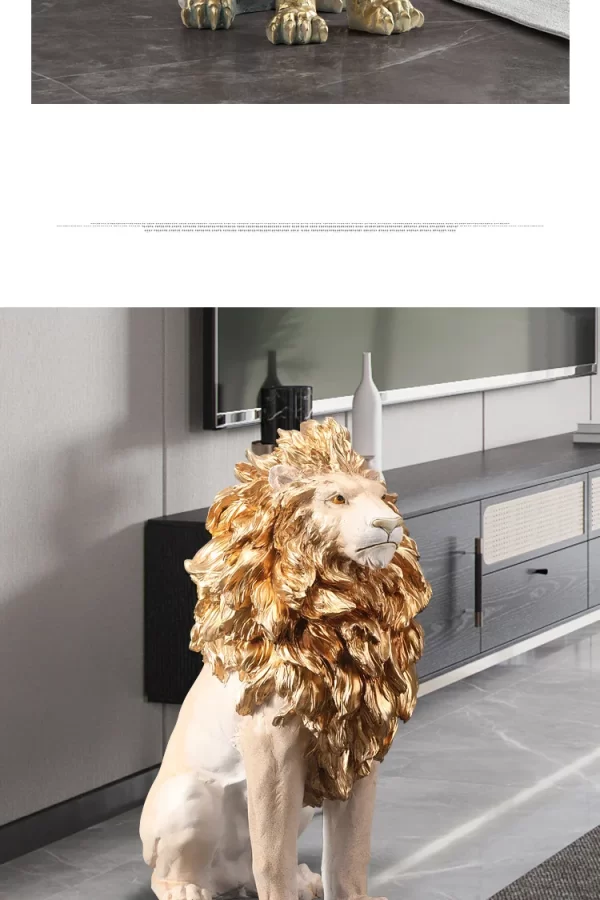 Golden Lion Statue Floor Home Decor Art Big Resin Sculpture New Year 2022 Indoor Large Luxury Ornament Sculpture Modern - Image 11