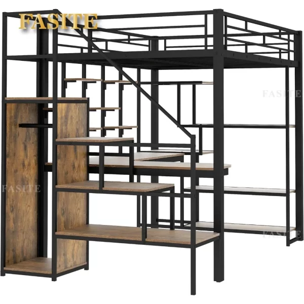 Full Size Loft Bed with Stairs and Desk, Metal Gaming Loft Bed with RGB LED Light, Heavy-duty Steel Loft Bed Frame with Storage - Image 12