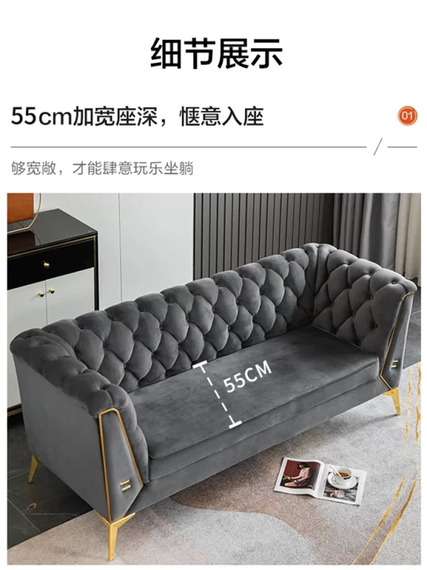 Accessible luxury sofa scandinaviandouble velvet casual modern pull button living room beauty salon three-person fabric sofa - Image 4