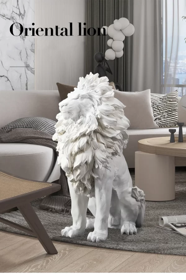 Golden Lion Statue Floor Home Decor Art Big Resin Sculpture New Year 2022 Indoor Large Luxury Ornament Sculpture Modern - Image 8