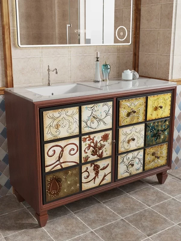 #American bathroom cabinet light luxury hand wash cabinet retro bathroom oak washbasin cabinet integrated villa high-end - Image 2