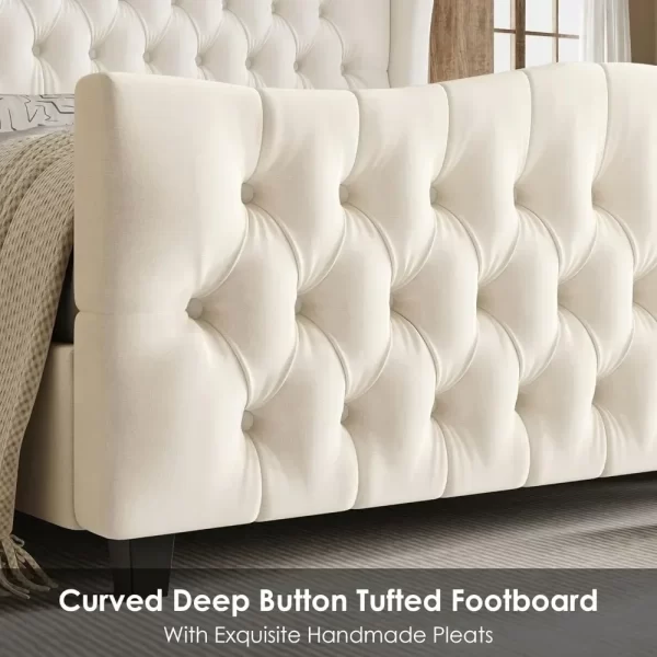 Queen Size 54.3” Tall Platform Bed Frame with Deep Button Tufted Wingback Headboard and Footboard,  ZL - Image 4