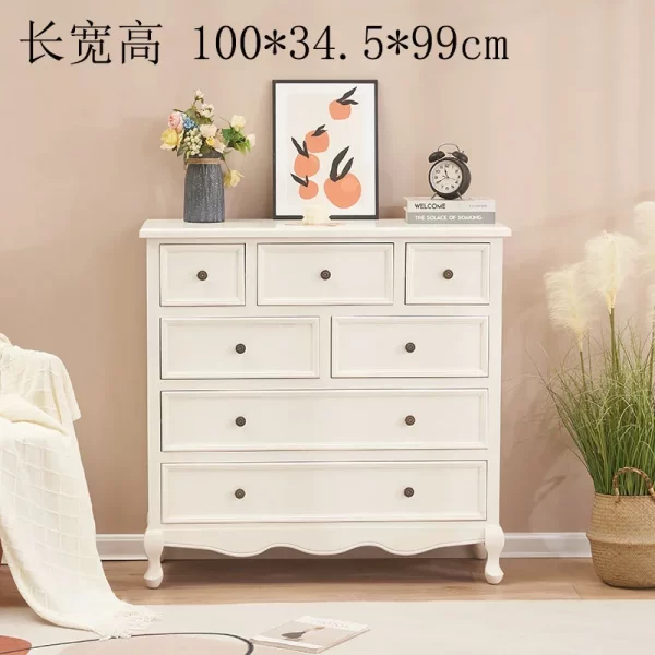 American retro cream chest of drawers French storage cabinet Master bedroom bed end nine chest of drawers Solid wood bedroom sto - Image 12