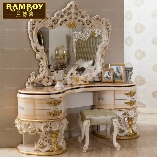 Villa palace furniture European style solid wood carved vanity French luxury makeup table bedroom makeup table combination - Image 7