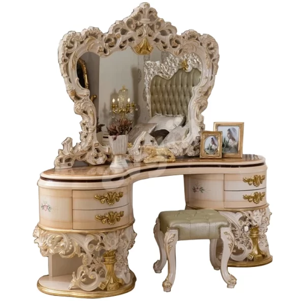 Villa palace furniture European style solid wood carved vanity French luxury makeup table bedroom makeup table combination