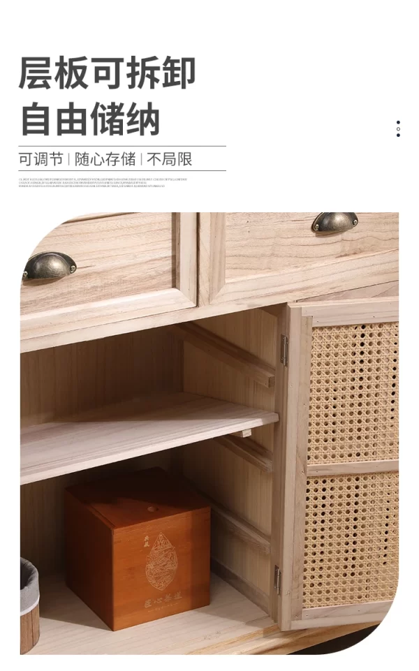 New Chinese-style solid wood dining side cabinet integrated against the wall, retro tea cabinet entry rattan storage cabinet, li - Image 9