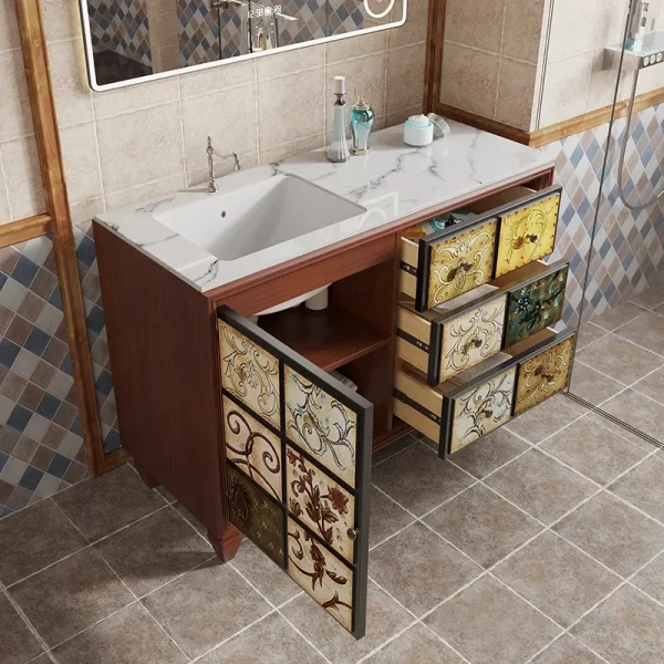 #American bathroom cabinet light luxury hand wash cabinet retro bathroom oak washbasin cabinet integrated villa high-end - Image 5