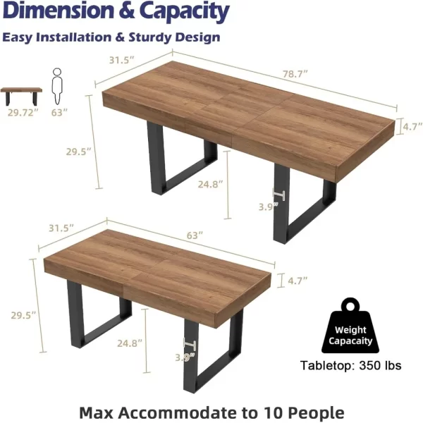 63”-79” Extendable Dining Room Table, Modern Farmhouse Wooden Kitchen Table, Long Expandable Dining Table for 6 8 10, Large Exp - Image 2