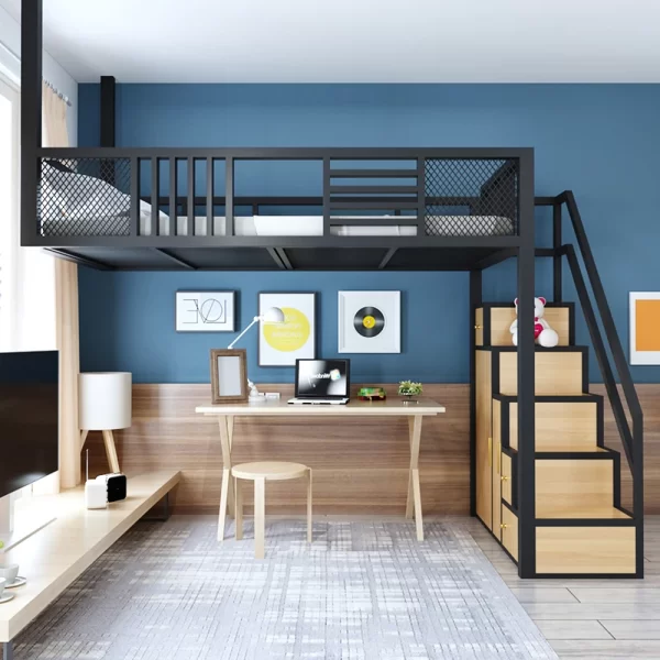 Elevated bed, loft style bed, bed, table, duplex second floor bed, apartment, energy-saving space, single upper floor, loft - Image 7