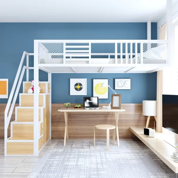 Elevated bed, loft style bed, bed, table, duplex second floor bed, apartment, energy-saving space, single upper floor, loft - Image 2