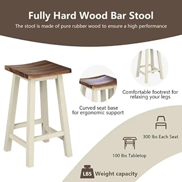 3 Pieces Dining Set, Counter Height Pub Table Set with 2 Saddle Stools, Industrial Wood Breakfast Table Set for Bar, Brown - Image 4