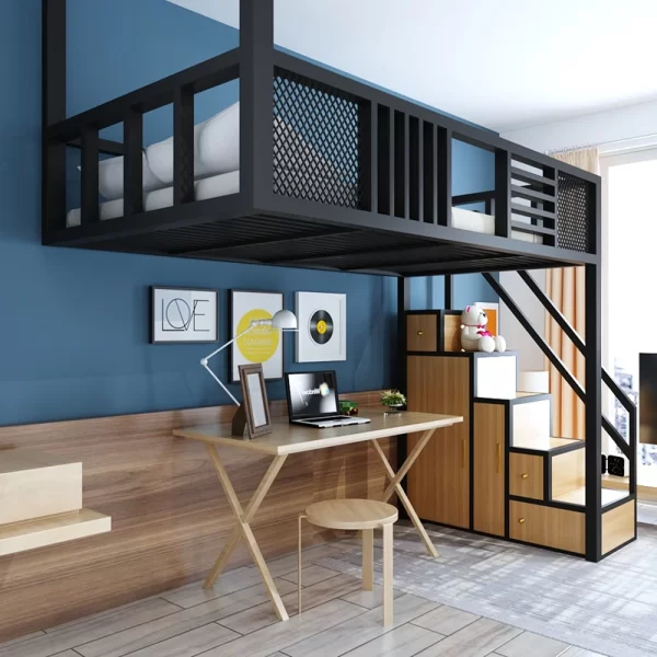 Elevated bed, loft style bed, bed, table, duplex second floor bed, apartment, energy-saving space, single upper floor, loft - Image 3