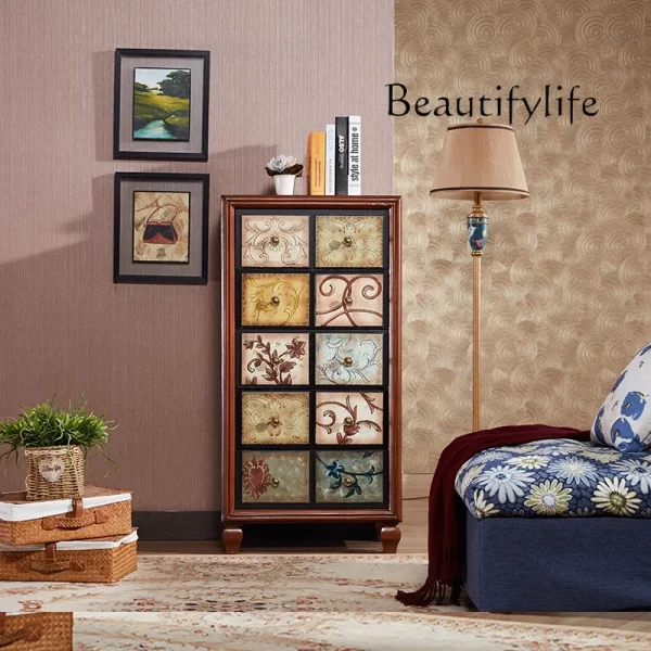 American painted solid wood multi-grid drawer cabinet household antique storage cabinet - Image 6