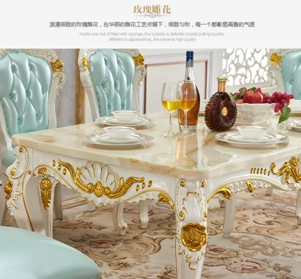 European dining table solid wood marble surface gold painted square dining table villa set - Image 11