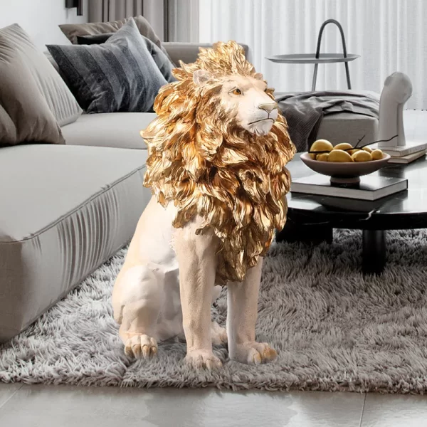 Golden Lion Statue Floor Home Decor Art Big Resin Sculpture New Year 2022 Indoor Large Luxury Ornament Sculpture Modern - Image 6