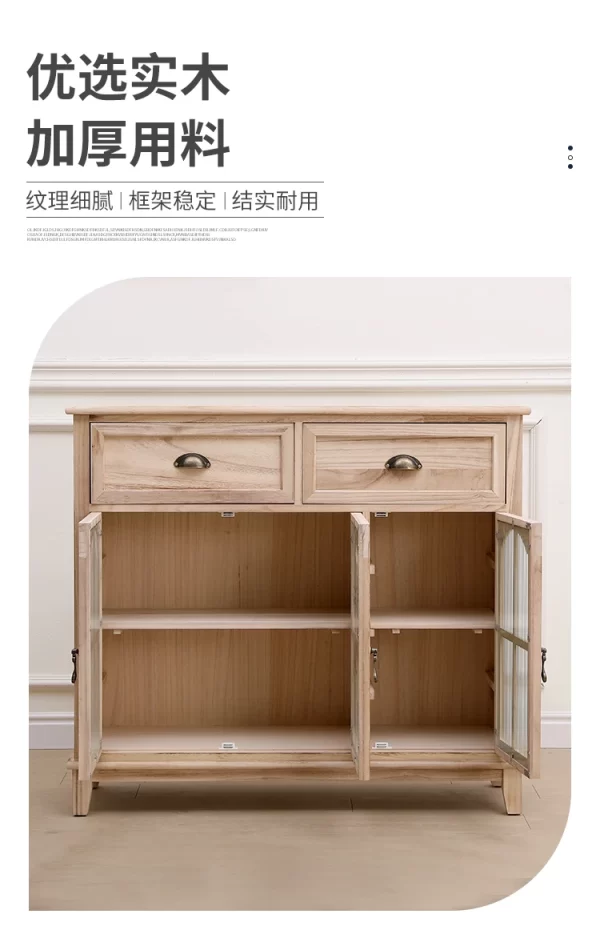 New Chinese-style solid wood dining side cabinet integrated against the wall, retro tea cabinet entry rattan storage cabinet, li - Image 13