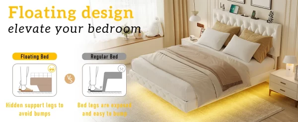 Lift Up Storage Bed Frame, with Adjustable Headboard/LED Lights/Charging Station/Outlet, Velvet Upholstered Tufted Platform Bed - Image 10