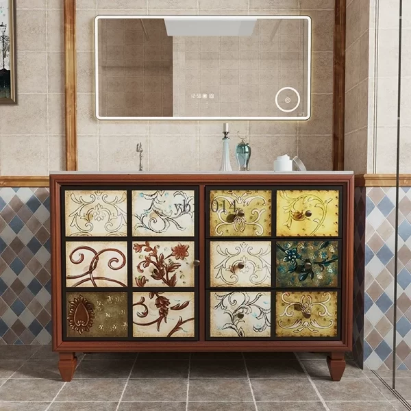 #American bathroom cabinet light luxury hand wash cabinet retro bathroom oak washbasin cabinet integrated villa high-end - Image 14