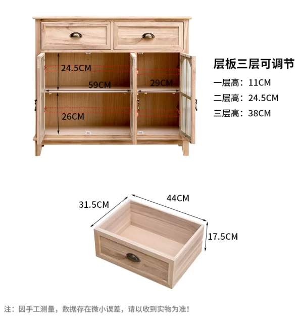 New Chinese-style solid wood dining side cabinet integrated against the wall, retro tea cabinet entry rattan storage cabinet, li - Image 7