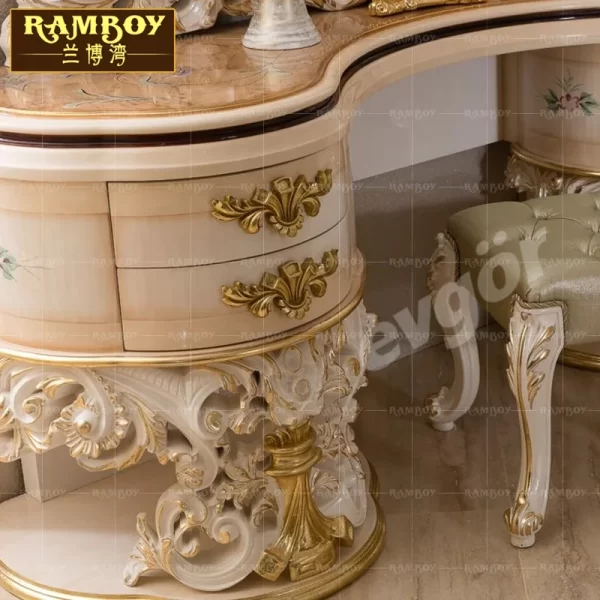 Villa palace furniture European style solid wood carved vanity French luxury makeup table bedroom makeup table combination - Image 4