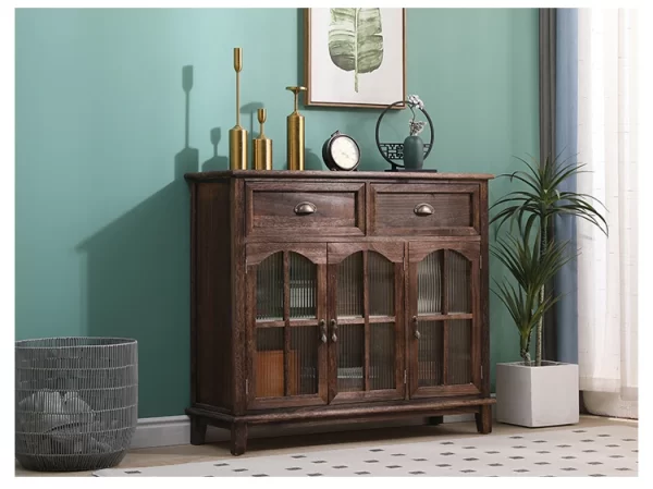 New Chinese-style solid wood dining side cabinet integrated against the wall, retro tea cabinet entry rattan storage cabinet, li - Image 23