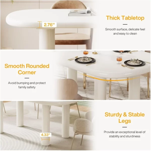 Oval Dining Table for 6 People, 63-Inch Modern Cream White Kitchen Table, Wood Dinner Table with Cylindrical Legs(Only Table) - Image 13