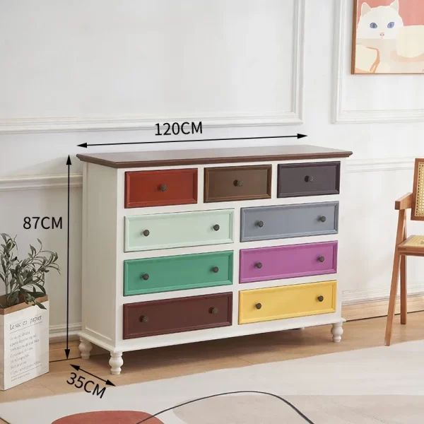 American retro cream chest of drawers French storage cabinet Master bedroom bed end nine chest of drawers Solid wood bedroom sto - Image 15