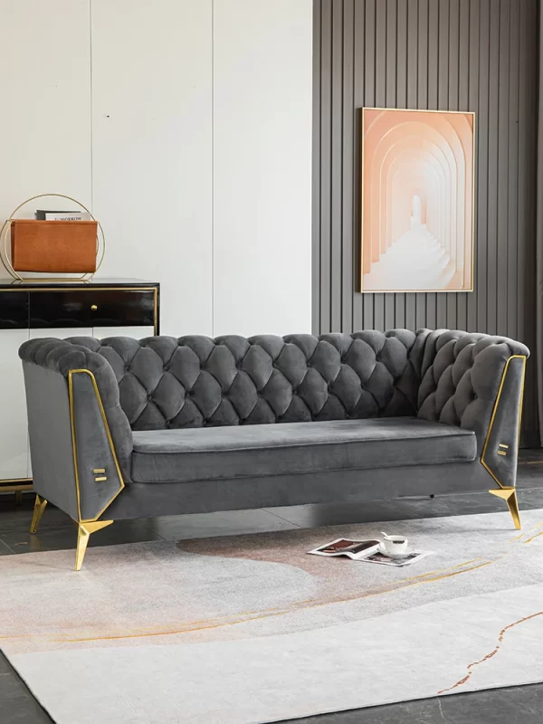 Accessible luxury sofa scandinaviandouble velvet casual modern pull button living room beauty salon three-person fabric sofa