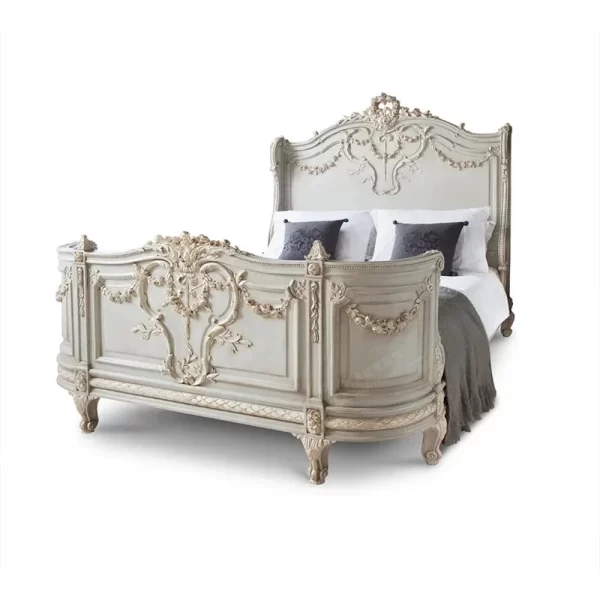 French Vintage Bed Wedding Solid Wood Design Confortable Twin Bed Master Bedroom Classic Full Body Cama De Casal Home Furniture - Image 7