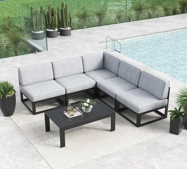 Large Aluminum Patio Furniture Set  Modern Outdoor Conversation Set Sectional  Sofa Set - Image 7